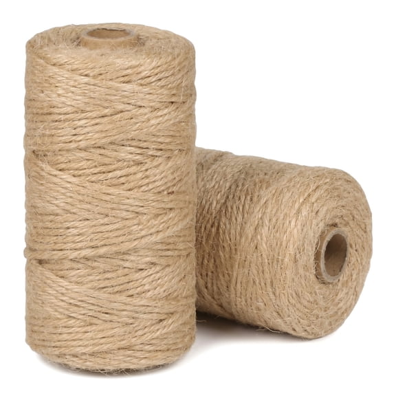 Natural Jute Twine, Jute Twine Rope, 328 Feet Long Twine String for Crafts Gift Wrapping Packing Gardening Crochet Knitting Macrame Decor, 2 Roll