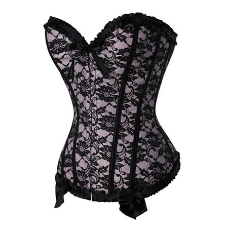 MITCOWBOY Womens Bustiers & Corsets Women Back Satin Boned Corset Bustier G String Body Size Black Corset for Women Corset Tops for Women Pink M Clearance