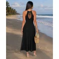 thumbnail image 6 of CHICME Summer Dresses for Women Solid Color Halter Hollow Out Sleeveless A Line Vacation Dress with Eyelet Embroidery & Side Slit Black-L, 6 of 9