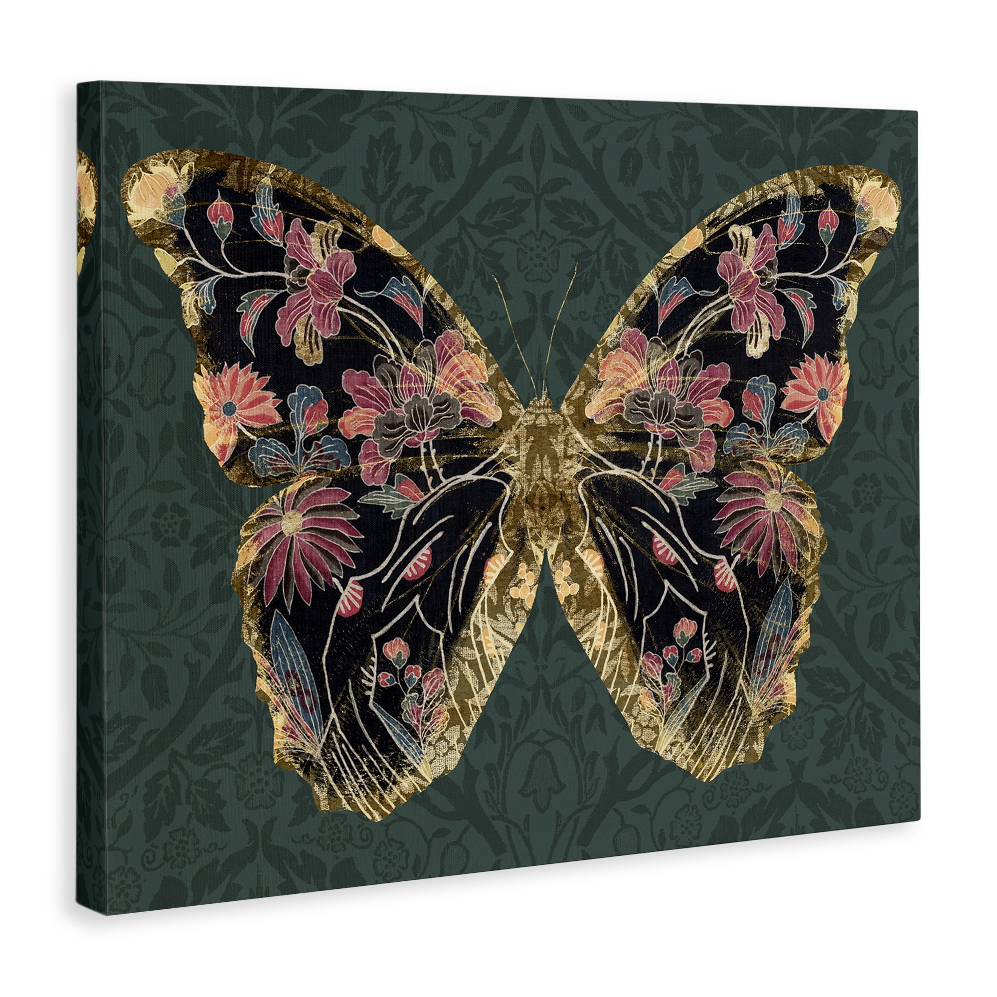 Stupell Industries Botanical Pattern Butterfly Animals & Insects Painting Gallery Wrapped Canvas Art Print Wall Art, 30 x 24