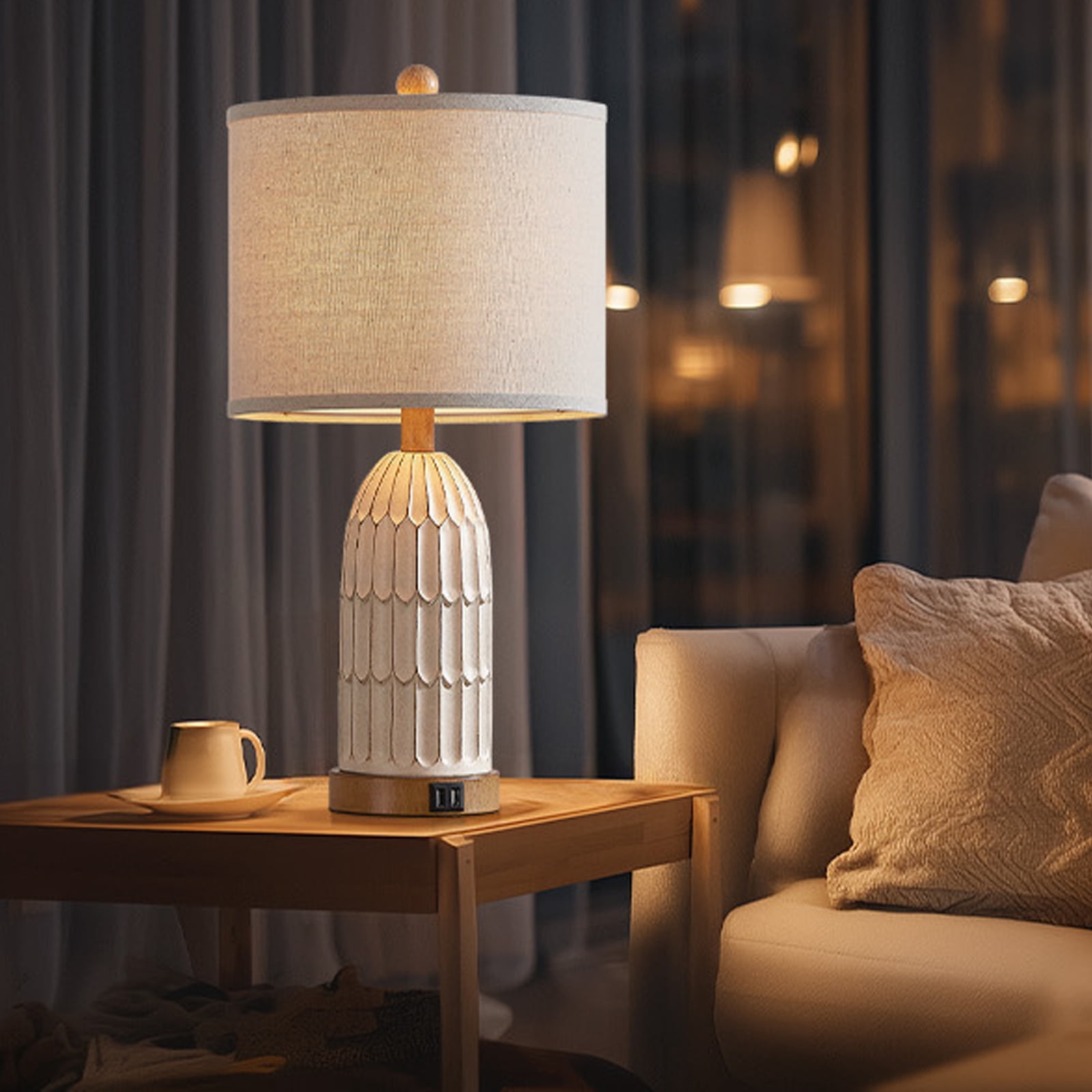 Lolikit Rustic 3 Way Dimmable Touch Table Lamps Set of 2 for Bedroom Living Room 22" Farmhouse Resin Nightstand Bedside Lamp with USB Ports