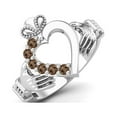 thumbnail image 2 of Irish Claddagh 2mm Round Smoky Quartz 925 Sterling Silver Heart Mother's Day Gift Ring, 2 of 3