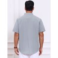 thumbnail image 2 of INSPIRE CHIC Men's Back to School Henley Shirt Solid Stand Collar Short Sleeve Linen Shirt M Gray, 2 of 3