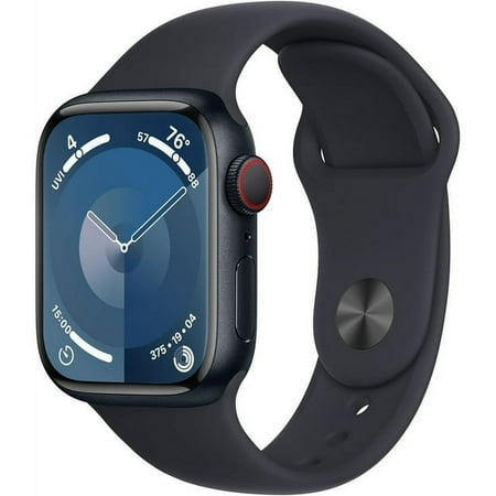 Apple Watch Series 9 [GPS + Cellular, 41mm] - Midnight Aluminum Case with Midnight Sport Band, M/L (Renewed)