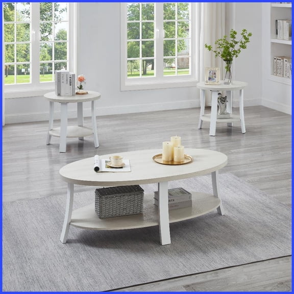 Anze 3-Piece Contemporary Coffee Table Set with Round Wood Storage Shelf for Living Room