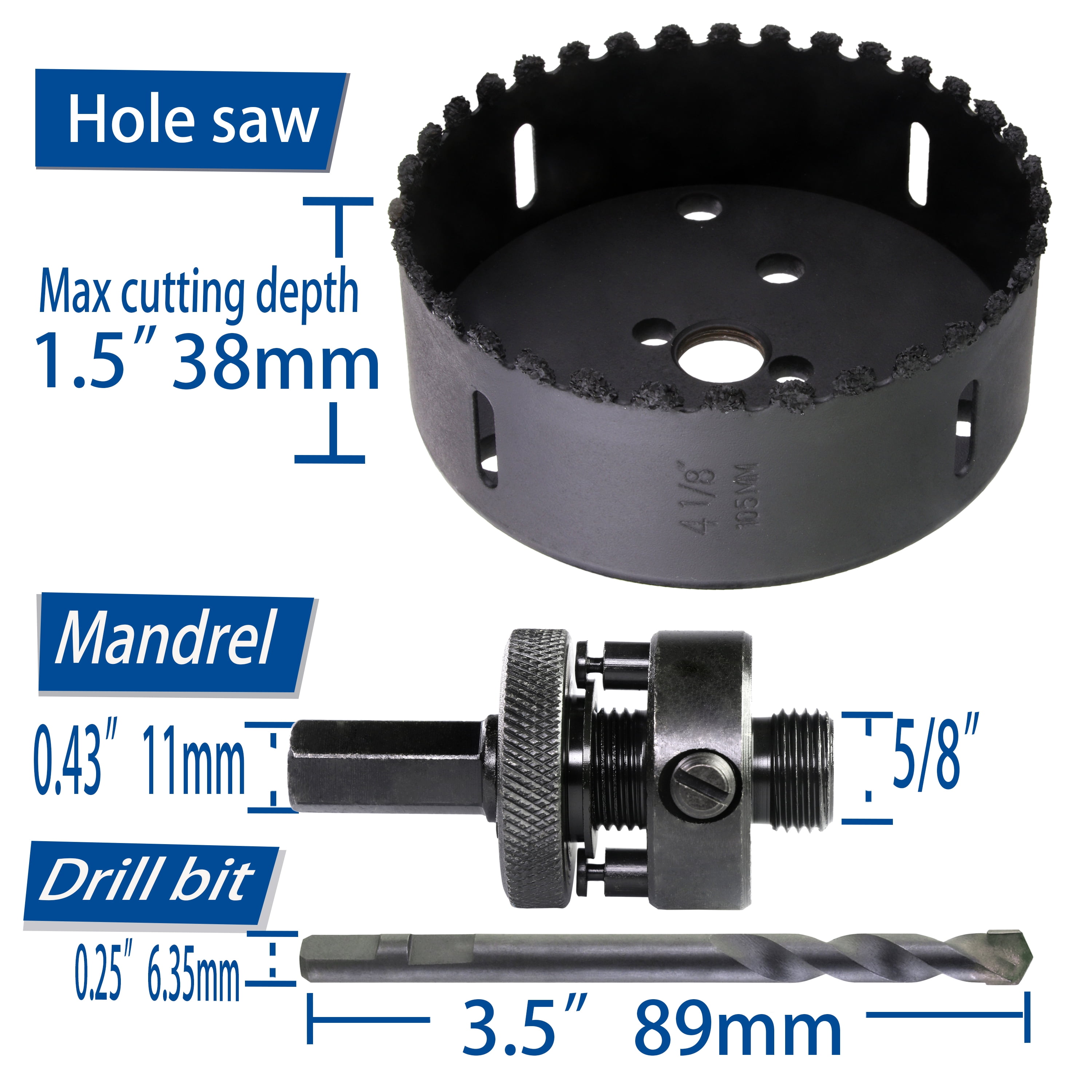 WOWSUPM 4-1/8" Carbide Grit Hole Saw Cutting Air Brick Stucco Hardy Plank Drywall Cement Board with Pilot Drill Bits Up to 3X Long Life