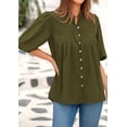 thumbnail image 4 of Blusas PRETTYGARDEN para mujer, verano 2025, mangas cortas, holgadas, con botones, con cuello en V, plisadas, informales, con cuello en V (verde militar, XL), 4 of 8
