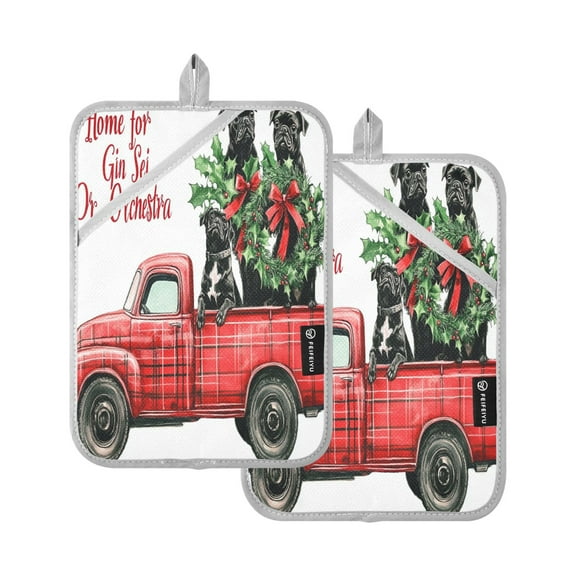 BZSMCE Pot Holder Oven Mitts Cooking baking Red Truck Take Dogs and Gift Creative Pattern Size:7x9.8in