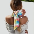thumbnail image 6 of Tinted Cloth Long Strip Silk Scarf 46.9in×3.1in Soft, Silky, Shiny, Dustproof And Sunscreen For Daily Out Date Travel Photos Darkmagenta Tie-Dye Background Rainbow Colors (3), 6 of 6