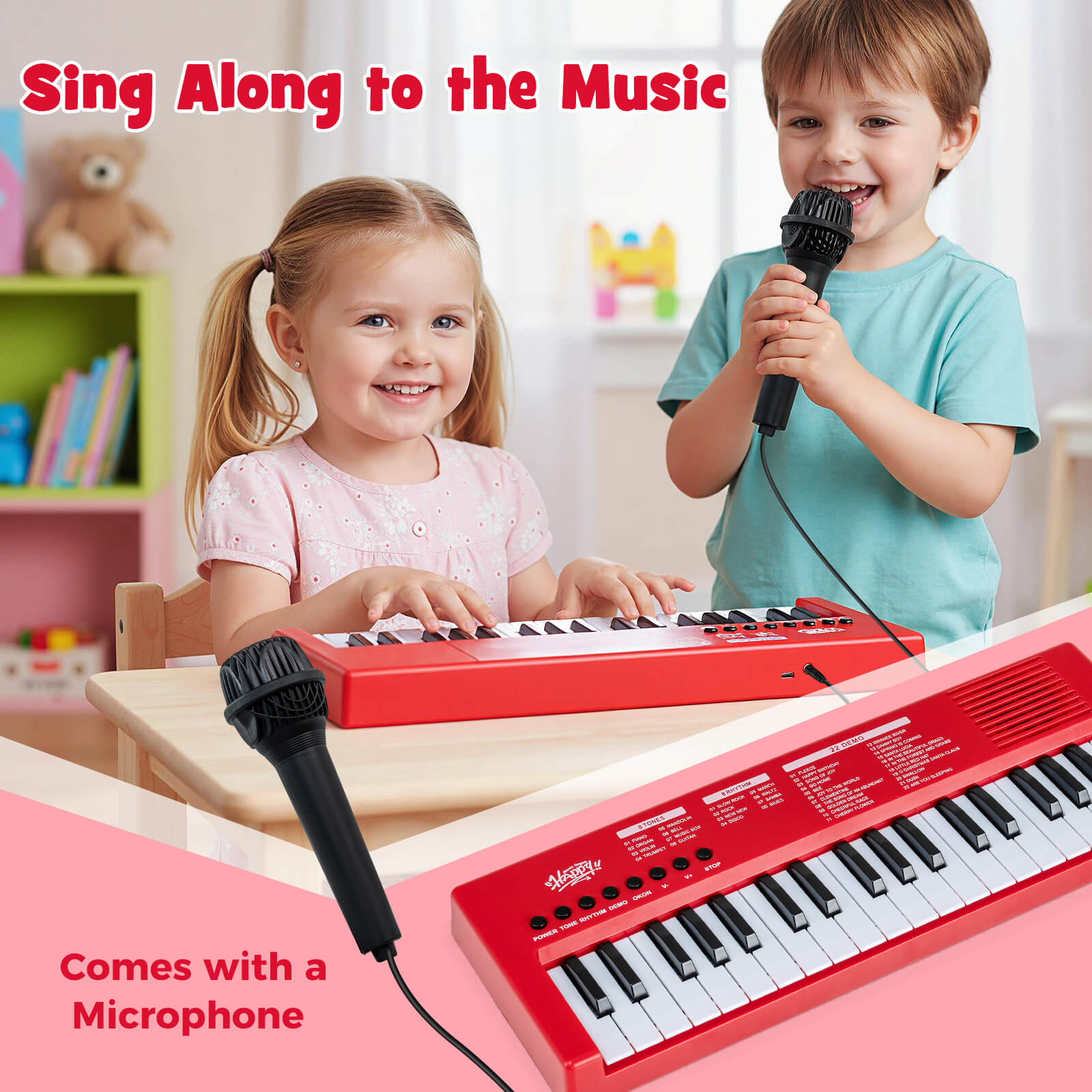 Infans Kids Piano Keyboard w/8 Rhythms 8 Tones 22 Demos for 3+ Years Old Boys & Girls