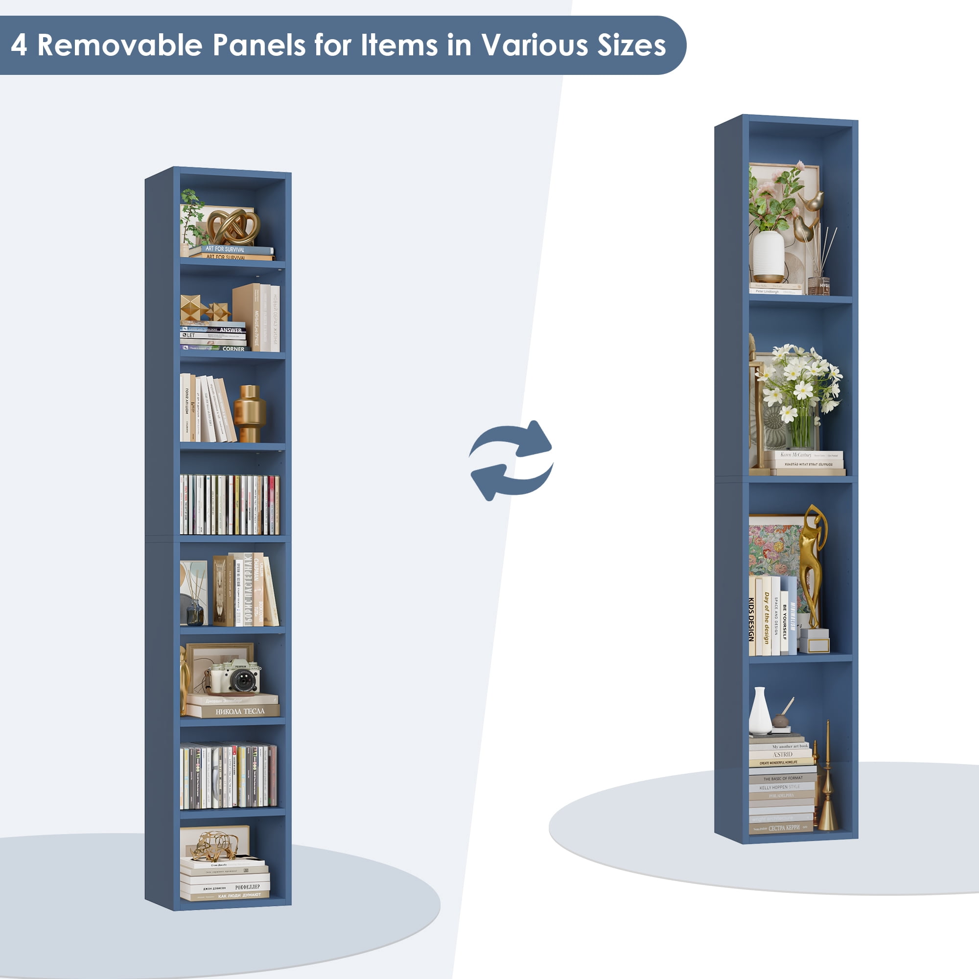 Homfa 8-Tier Media Tower, CD DVD Media Storage Unit with 4 Adjustable Shelves for Living Room Bedroom, Blue