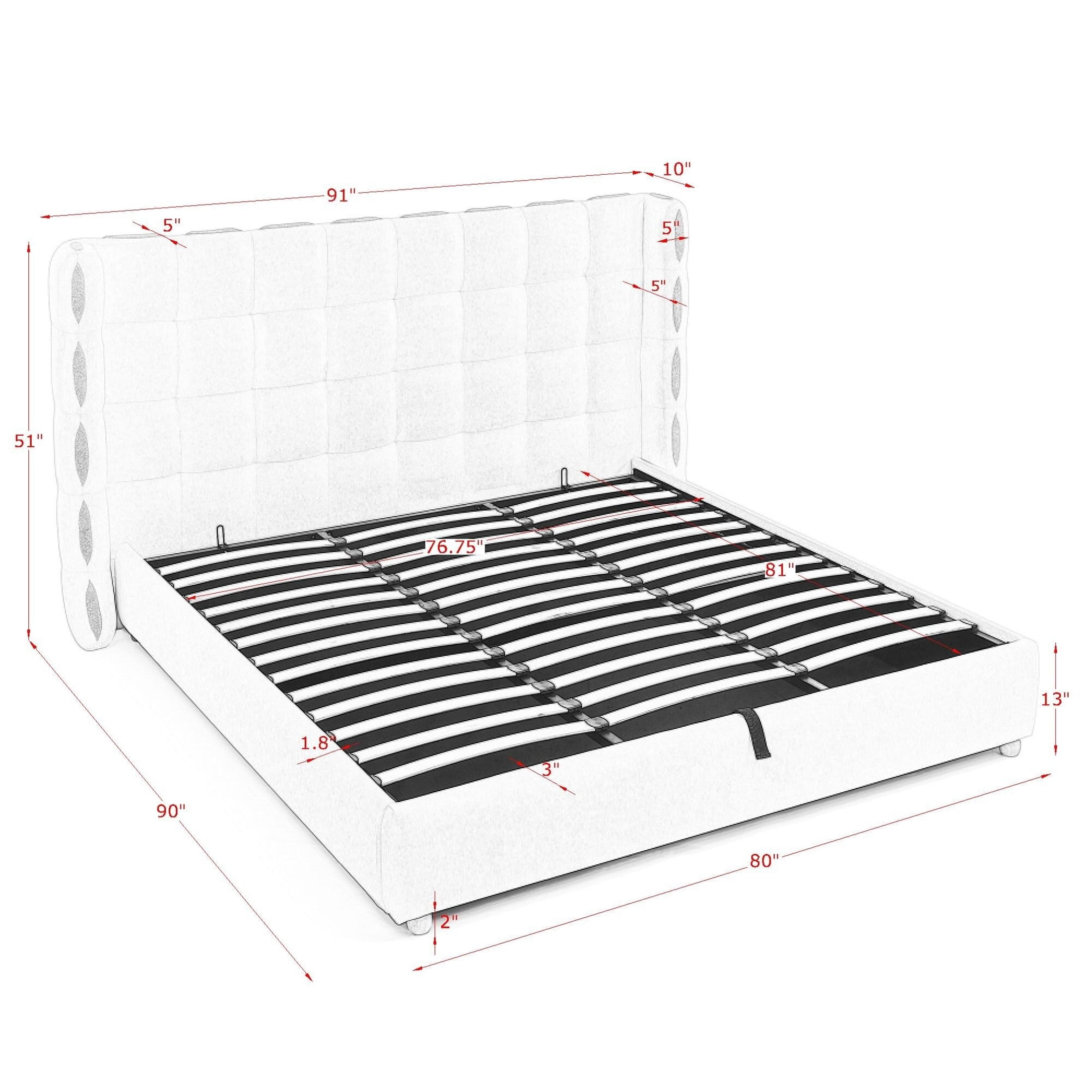 Noble House Elite King Size Upholstered Platform Bed with Removable Chenille Wingback and Under-Bed Storage, White