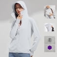 thumbnail image 2 of Holzkary Womens Upf 50+ Sun Protection Hoodie Jacket Lightweight Long Sleeved Sun Shirt Suitable for Carrying Bags Hiking Lightweight Quick Dry Active Uv Shirts with Zipper Pockets White L, 2 of 9