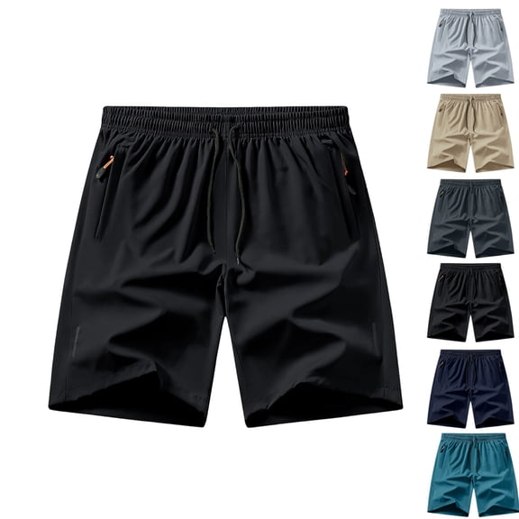 LTTVQM Men's Athletic Shorts Quick Dry Workout Lightweight Running Elastic Waist Drawstring Summer Gym Shorts with Zipper Pockets Black 3XL