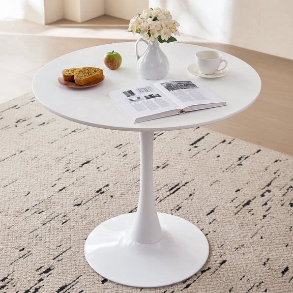 31.5" Small Round Dining Table [Metal Tulip Pedestal Base] White Modern Kitchen Table for Dining Living Room Apartment Small Space