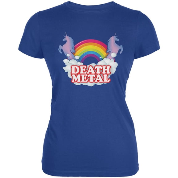 Death Metal Rainbow Unicorns Juniors Soft T Shirt Royal X-LG