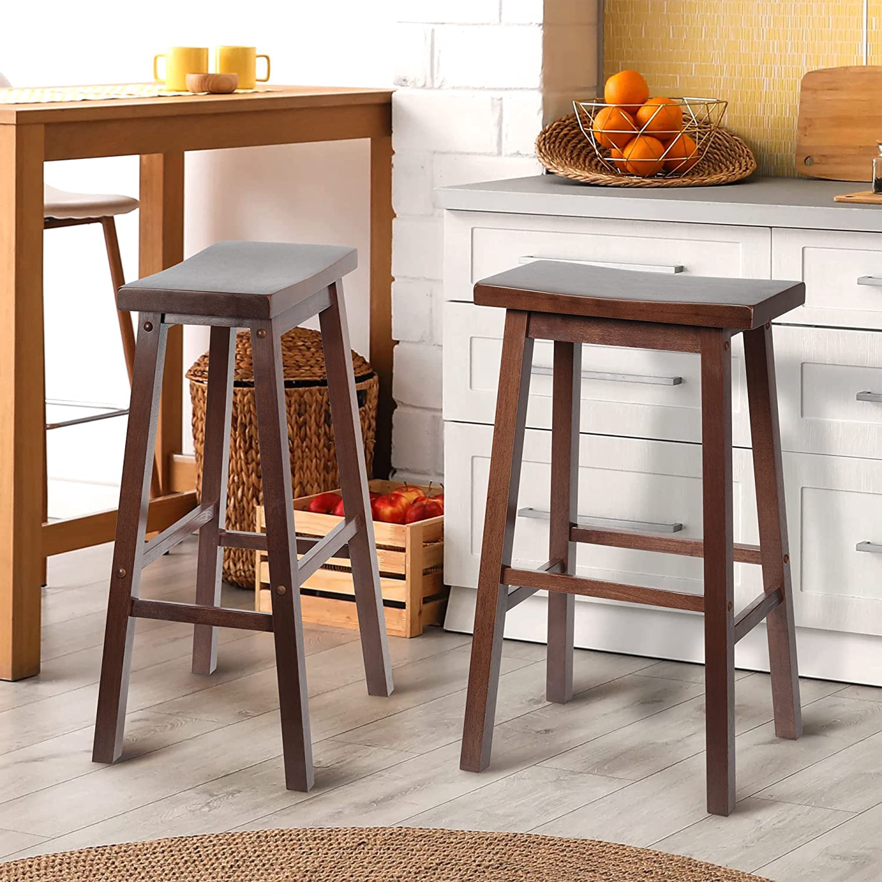 PJ Wood Saddle-Seat Barstools, Kitchen Counter, Walnut (Set of 2)