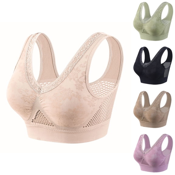 Bras for Older Women V-Neck Strappy Sports Bra No Underwire Support Smooth Bralettes Purple, Size XXXL