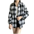 thumbnail image 2 of AUNVITO Women's Casual Shirt Jacket Checkered Notched Lapel Front Pockets Long Sleeve Overshirt Coat Soft Brushed Fabric Loose Fit, 2 of 6