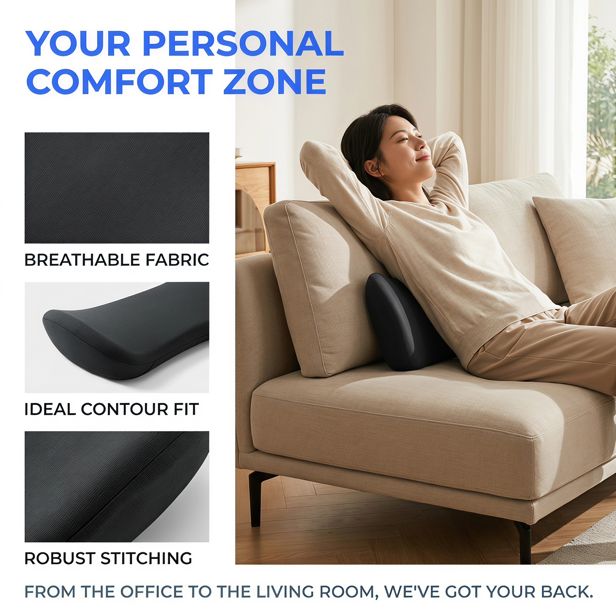 Unique Bargains Lumbar Support Pillow for Back Support Black 14.2" x 6.7"