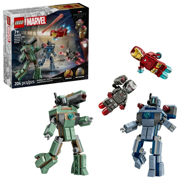 LEGO Marvel Iron Man & War Machine vs. Hammer Drones Building Toy - Pretend Play Set W/ 2 Toy Minifigures - Kids Building Blocks for Boys & Girls, Ages 7+ - Gift Idea for Birthdays - 76320