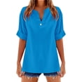 thumbnail image 3 of Kcolen Women Blouses for Work Summer Solid Color Short Sleeve T-Shirts V Neck Comfortable Pullovers Loose Fit Summer Outfits Clothes for Women, 3 of 5