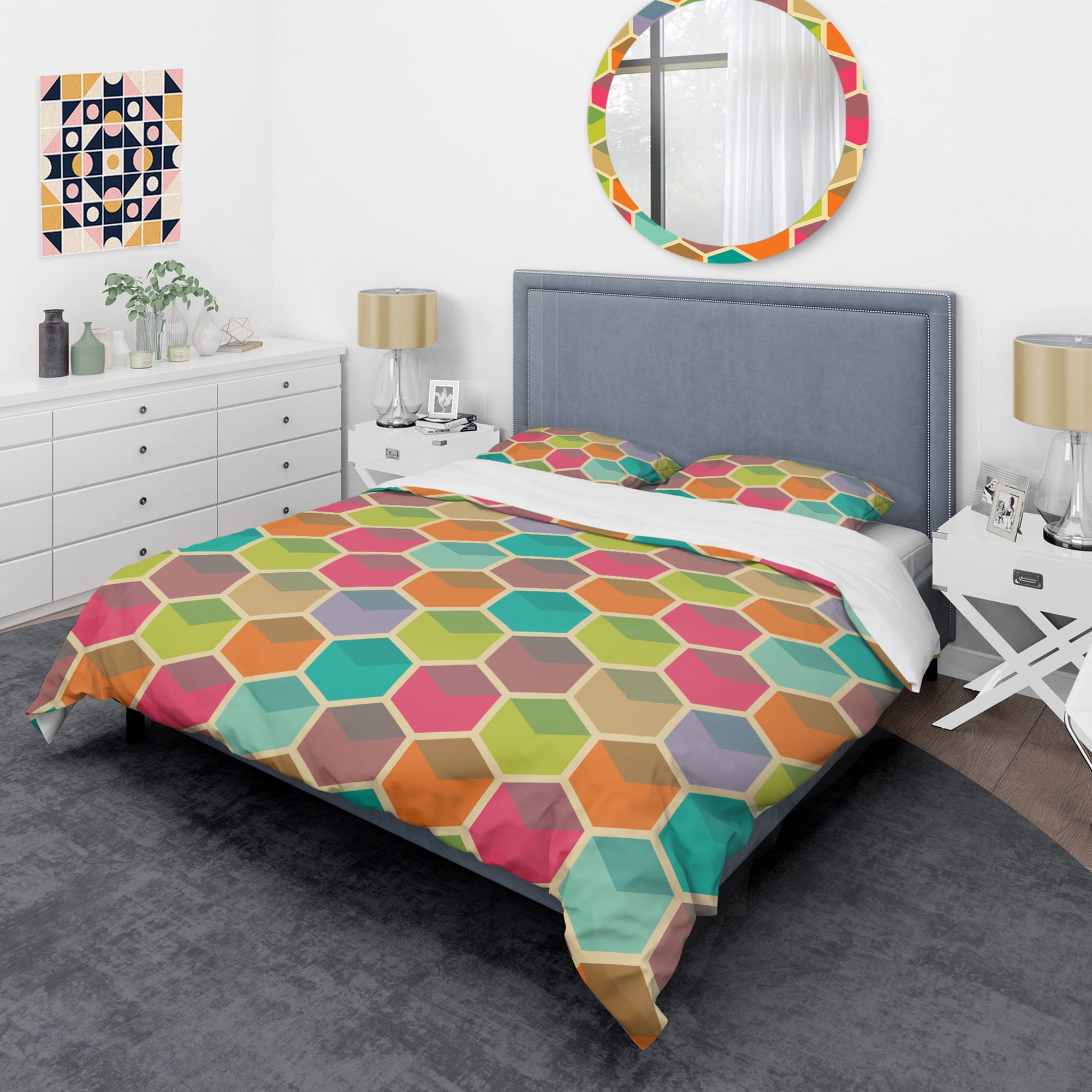 Designart 'Retro Hexagon Pattern I' Mid-Century Modern Duvet Cover Set