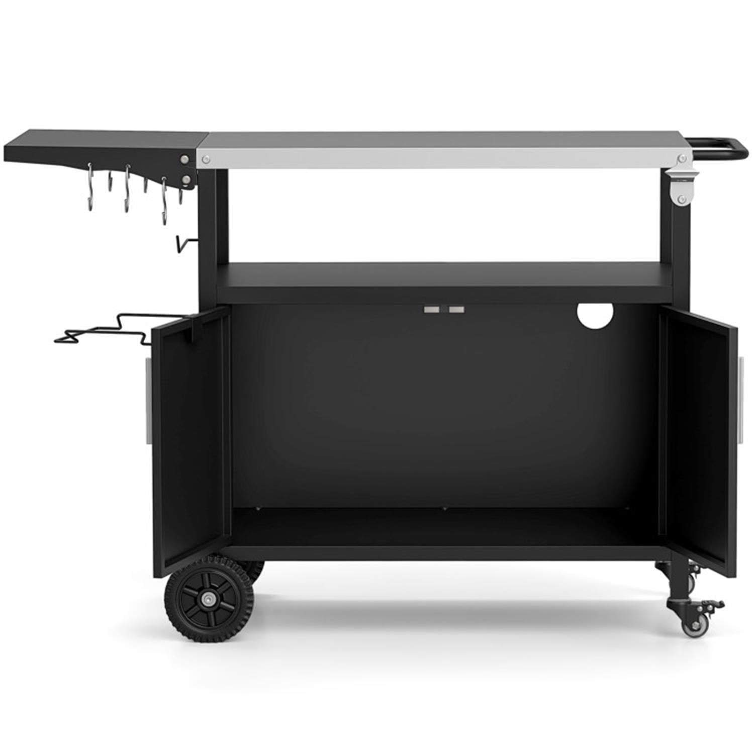 Demi Bonn Outdoor Grill Cart with Storage and Folding Stainless Steel Top for Poolside and Backyard, Black