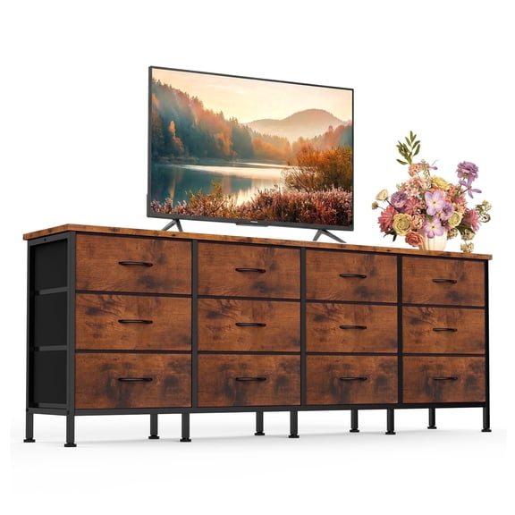 JIOABL 12 Drawer TV Stand Dresser for Bedroom and Living Room, TV Stand with 12 Drawers, Fabric Storage Organizer with Metal Frame, Fits TVs up to 80 Inch,  Rust