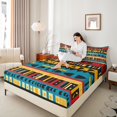 thumbnail image 4 of Manfei Retro Geometric Triangle Queen Sheet Sets,Vintage Plaid Stripe Flat Sheet,Colorful bohemian Style Queen Fitted Sheet For Girls Kids,Microfiber Bedroom Decor,4pcs, 4 of 7
