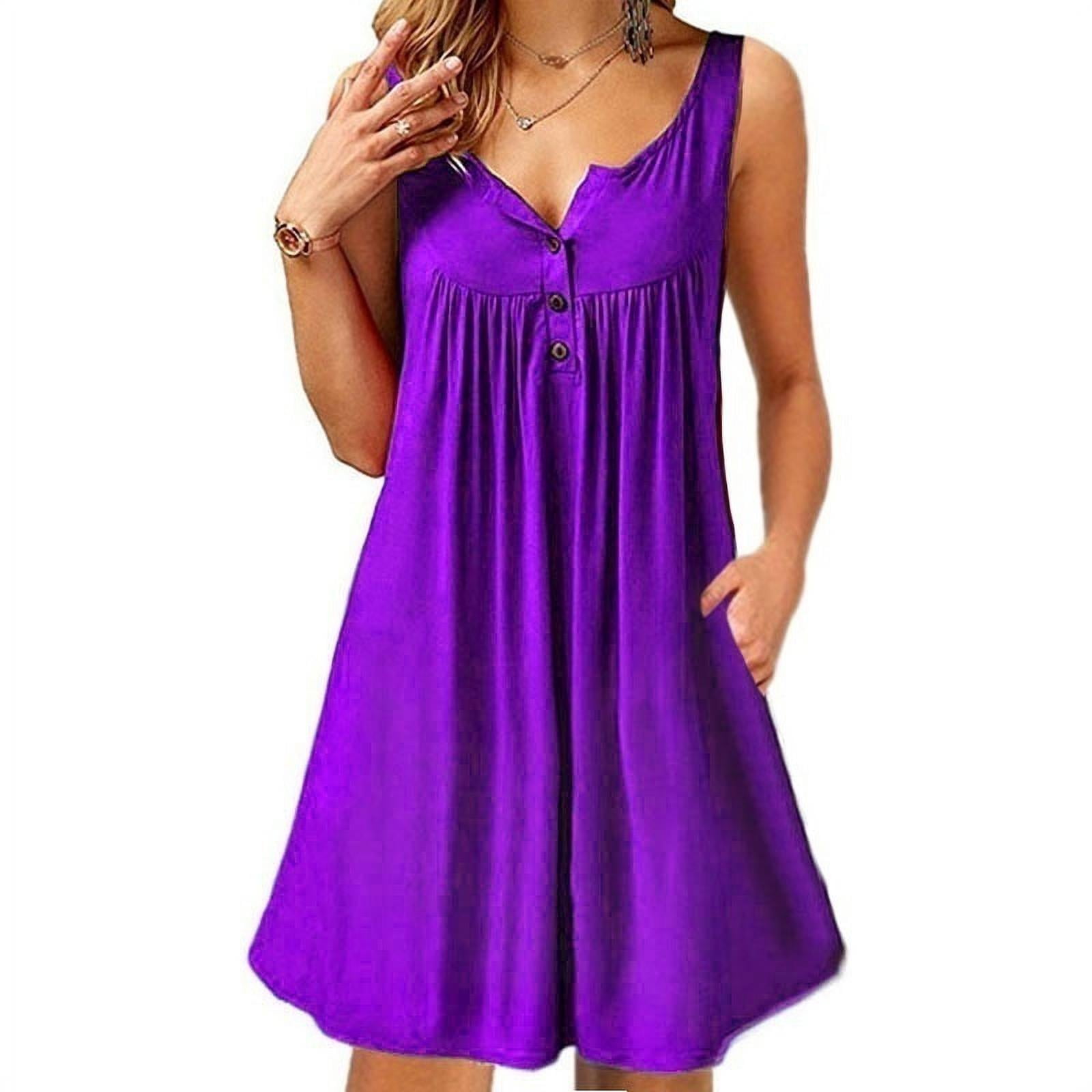Womens Summer Casual Beach Wear Sleeveless Dresses Off Shoulder Loose V