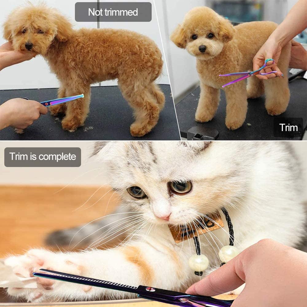 Dog Grooming Scissors Kit with Safety Round Tips, Professional Curved