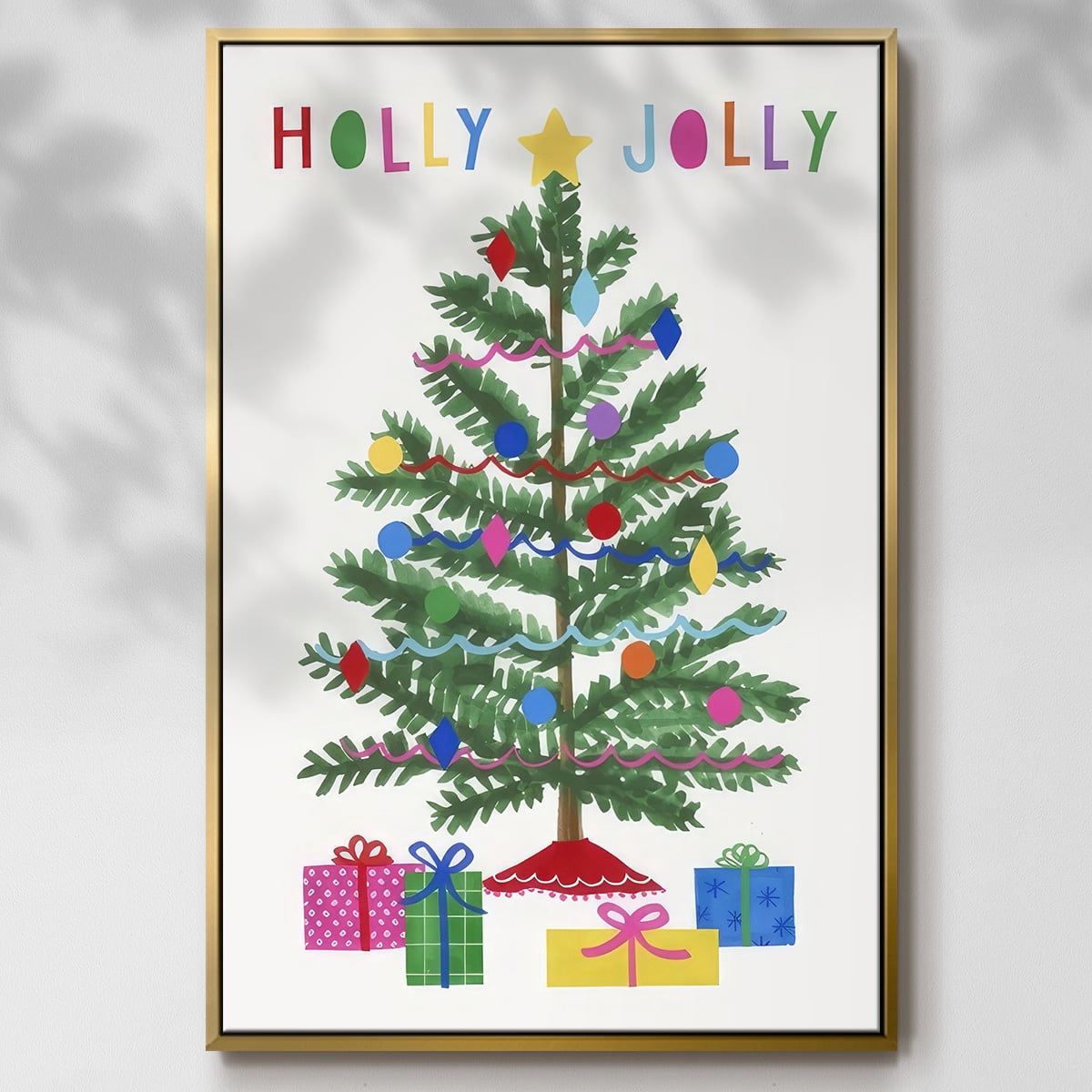 Colorful Christmas Collection B - Framed Gallery Wrapped Holiday Canvas - 25 x 37 - Gold Frame