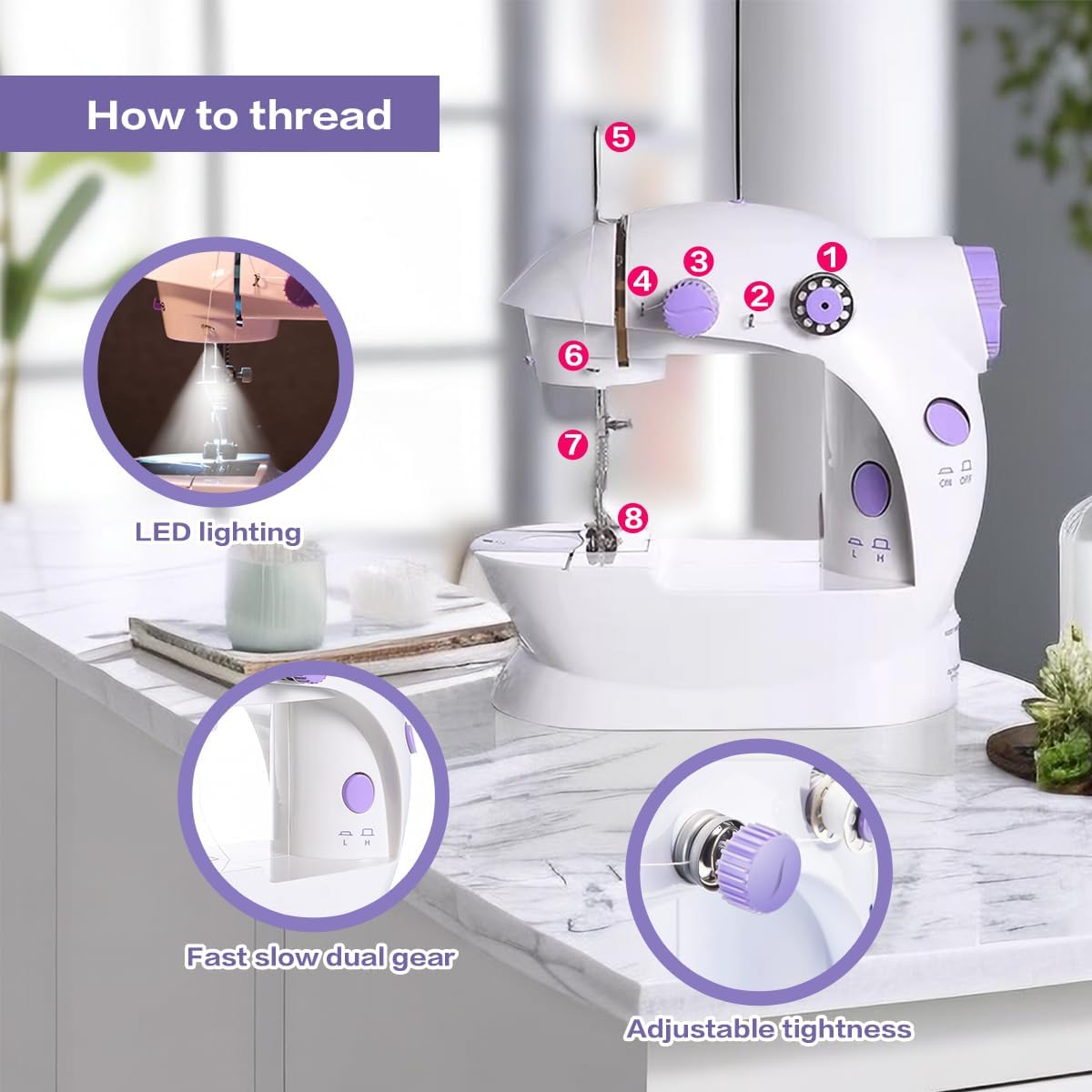 Mini Sewing Machine with Extension Table, Portable Dual Speed Sewing Machine for Beginners, Best Gift for Adults and Kids Women Household