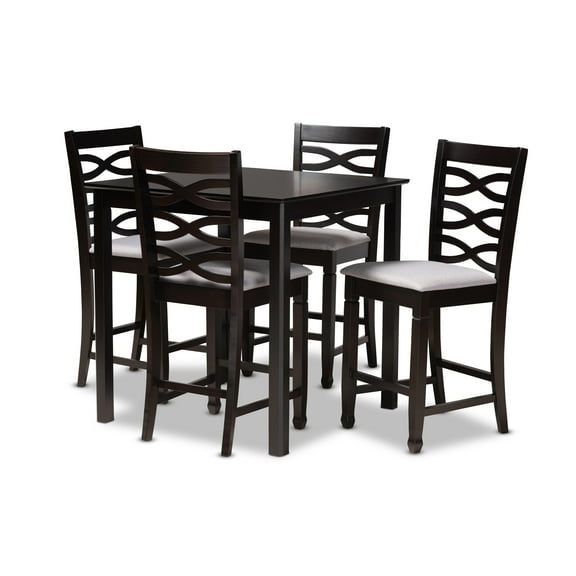 Baxton Studio Lanier Modern and Contemporary Gray Fabric Upholstered Espresso Brown Finished 5-Piece Wood Pub Set