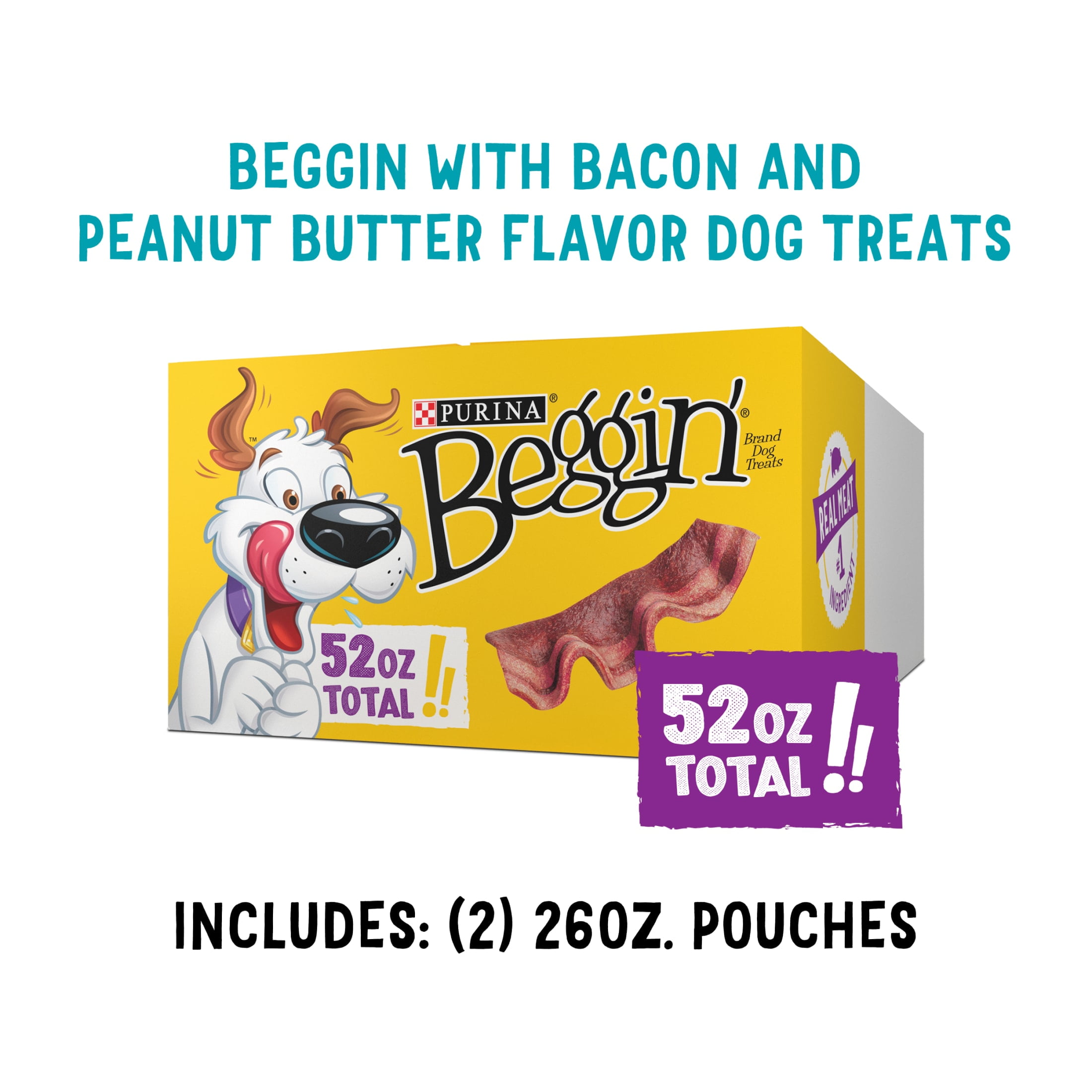 Purina Beggin' Strips Dog Treats, Bacon and Peanut Butter Flavored Dog Treats, 26 oz Pouch (2 Pack)