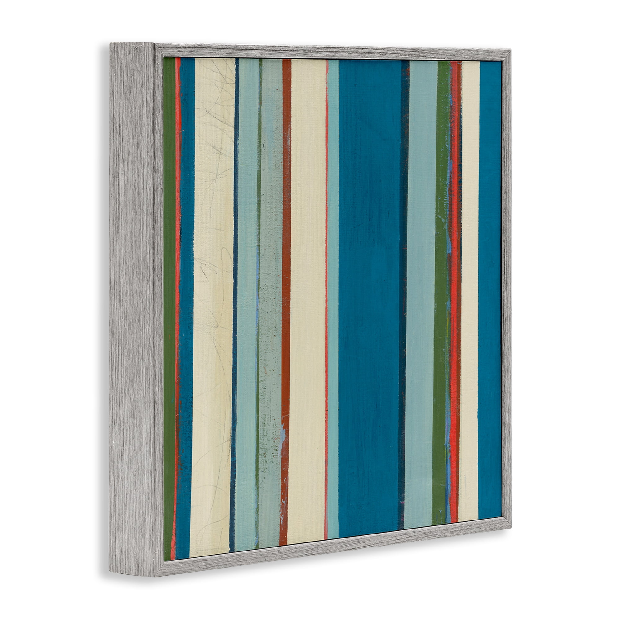 Stupell Industries Asymmetrical Blue Stripes Abstract Painting Gray Framed Art Print Wall Art, 24 x 24