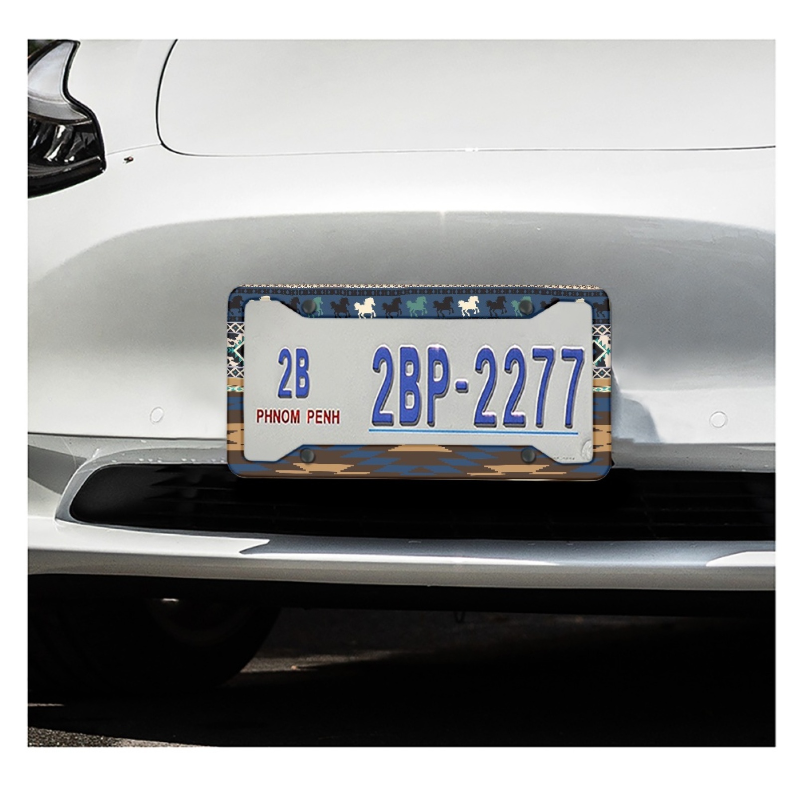 Renewold American Tribal Horse Dark Blue Car License Plates Frame Aluminum Vanity Tag Frame Accessories with Screws, License Plate Holder Pack of 2