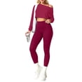 thumbnail image 2 of Xdegoge 3 Piece Sets for Women Long Sleeve Off Shoulder Top ,Sports Bra and High Waisted Tummy Control Leggings Outfits Athletic Yoga Gym Tracksuits, 2 of 7