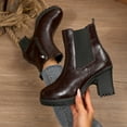 thumbnail image 2 of Xfvqtps Womens Chelsea Boots Leather Chunky Heel Ankle Booties Side Zipper Fashion Boots for Women Block Heel Winter Casual Shoes Brown, 2 of 7