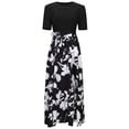 thumbnail image 2 of Womens Maxi Skirts Fashion Boho Flowy Swing Dresses Casual Round-Neck Short Sleeve Top Printing High Waist Dress Leisure Vacation Beach Elastic Long Skirts, 2 of 7