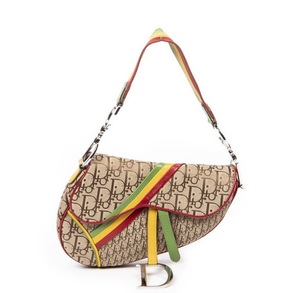 Pre-Owned Dior Brown/Red/Green/Yellow Rasta Saddle Bag Shoulder bag