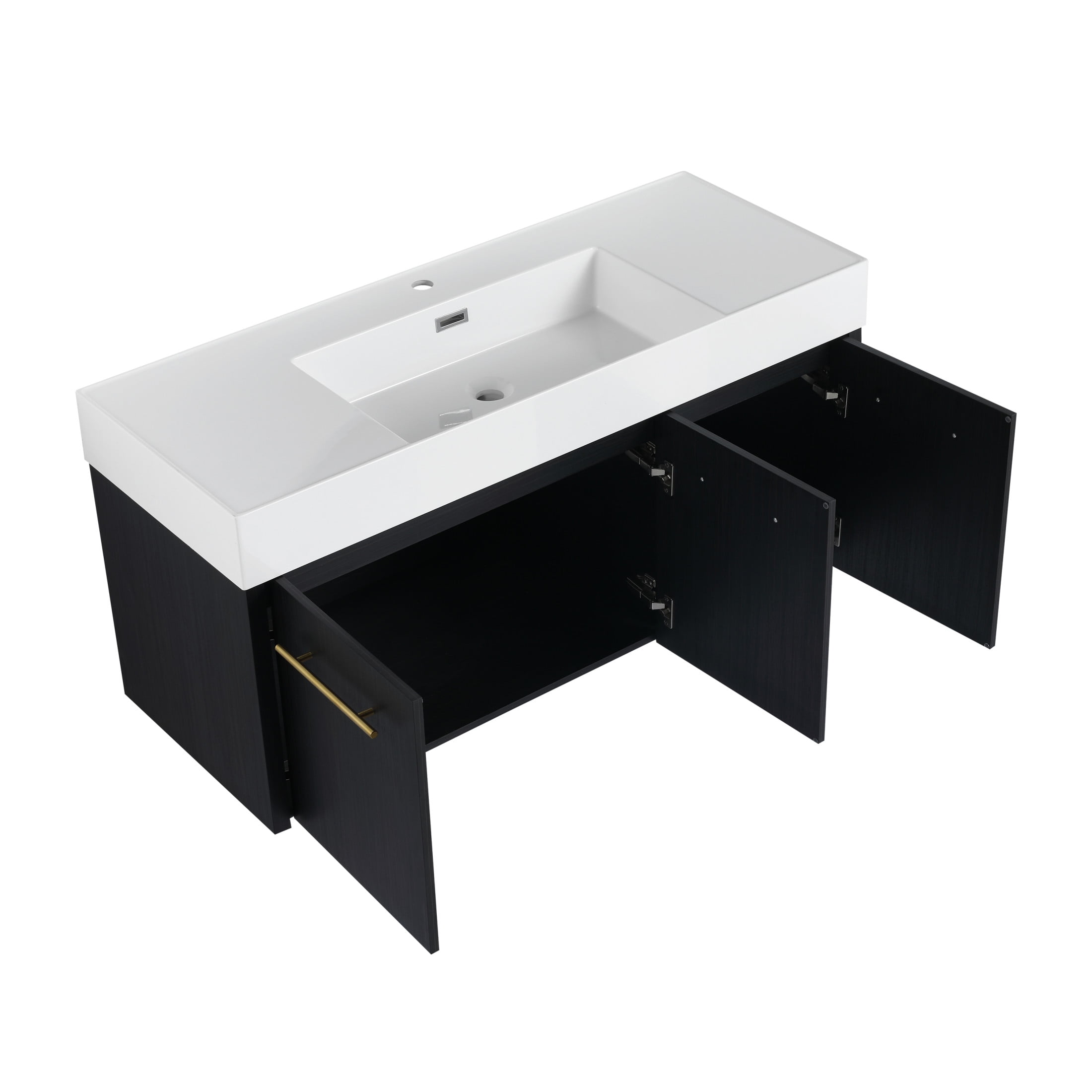 Noble House 48" Floating Wall-Mounted Bathroom Vanity with Thick-Edge Resin Sink, Soft-Close Doors, Black Chestnut
