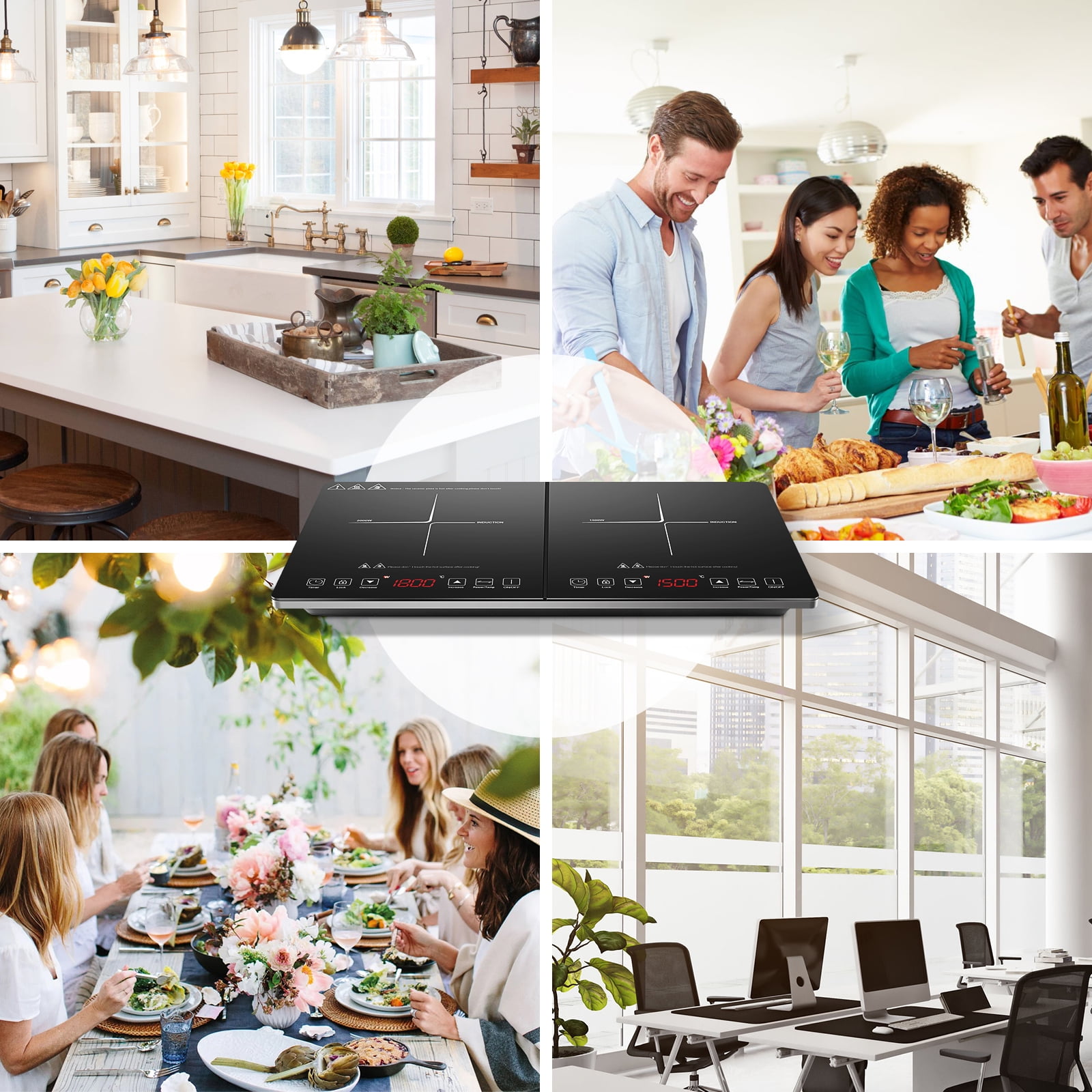 Aaobosi 1800W Double Induction Cooktop Low Noise with Independent Control 2 Burners, 10 Temperature, 9 Power Levels, 3-hour Timer & Child Safety Lock