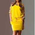thumbnail image 2 of B91xZ Robe Florale pour Femmes Manches Courtes Col Rond Taille Haute à Volants Superposés Robe Mini Évasée, Jaune TTTTG, 2 of 2