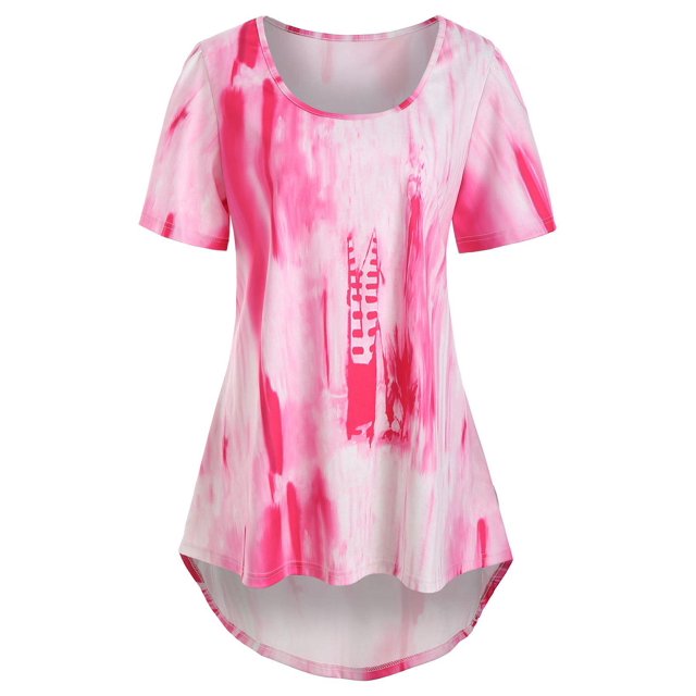 Más el tamaño del tinte del lazo Alto Bajo camiseta Rosegal Camisetas tallas grandes