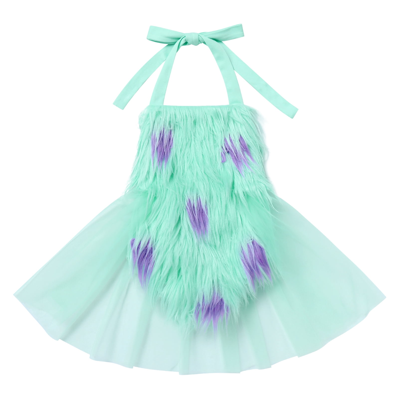 FYMNSI Baby Girl Christmas Outfit Toddler Green Faux Fur Romper Tutu Dress with Leg Warmers Xmas Dress Up Clothes