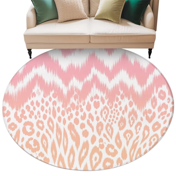 Pink Stripe Waves Area Rug, Modern Abstract Minimalist Geometric Spot Lines Round Non-Slip Absorbent Washable Area Rug Felt Rubber Backing Indoor Carpet for Bedroom Living Room 8ft