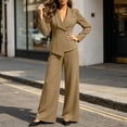 thumbnail image 6 of Ohufall Womens Set Turndown Collar Button Long Sleeve Coat with Solid Straight Leg Pant Two Pieces Sets, 6 of 7