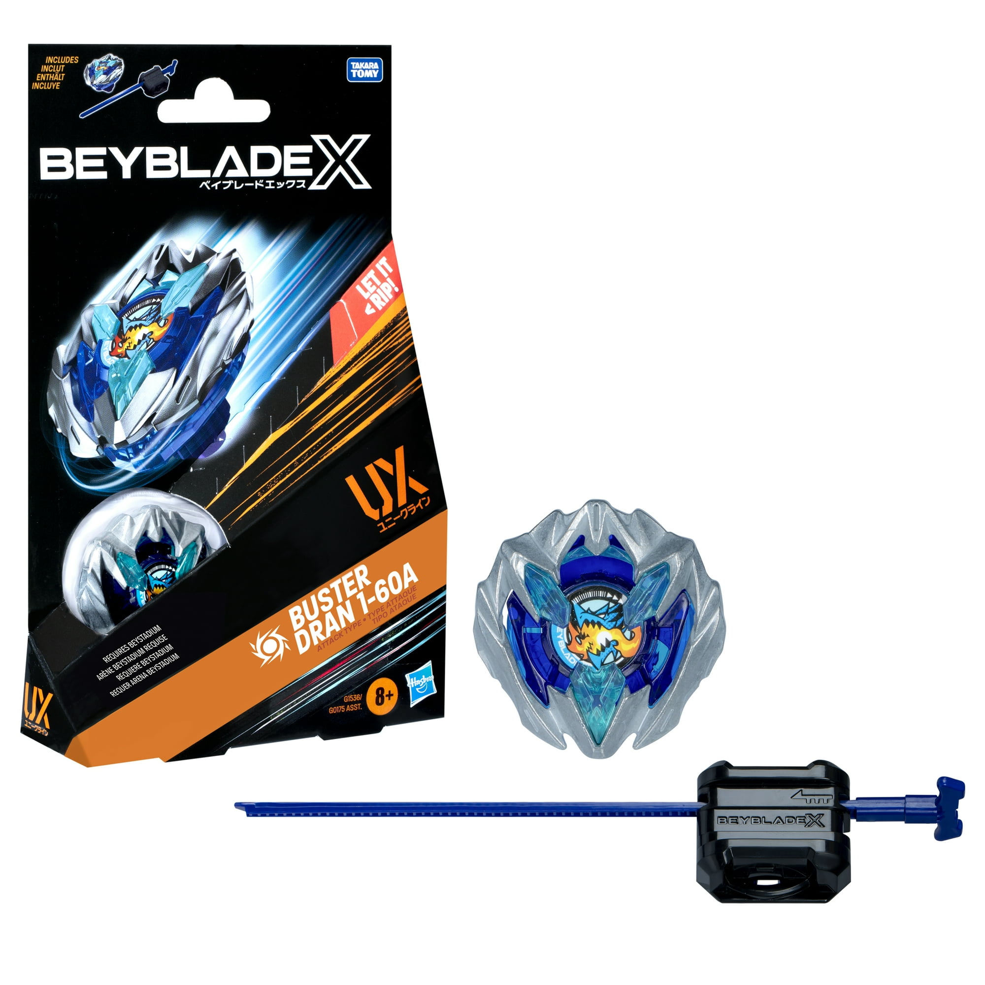 Beyblade X Buster Dran 1-60A UX Starter Pack with Blue Attack Type Battling Top & Launcher Set, Ages 8+
